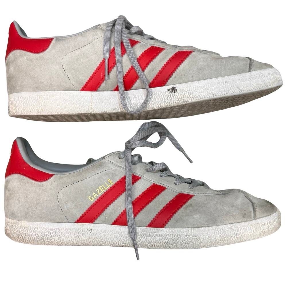 Adidas Gazelle Gray Red Stripes Suede Sneakers BB5257 Men's size 10.5 *GOOD*